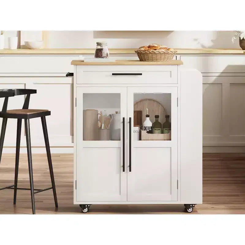 Îlot de cuisine roulant avec armoire de rangement et porte-épices