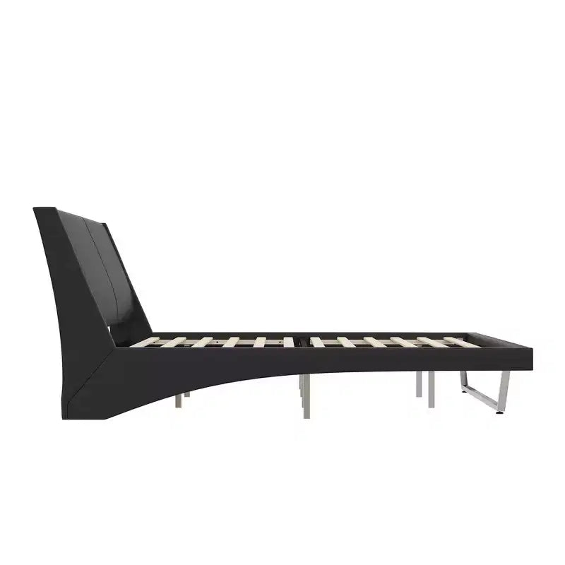 Lit plateforme moderne King Size, en cuir PU rembourré avec un design incurvé, pieds trapézoïdaux suspendus