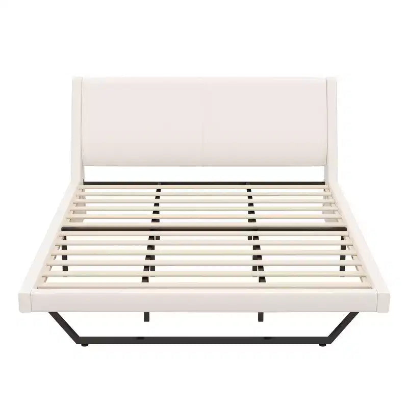Lit plateforme moderne King Size, en cuir PU rembourré avec un design incurvé, pieds trapézoïdaux suspendus