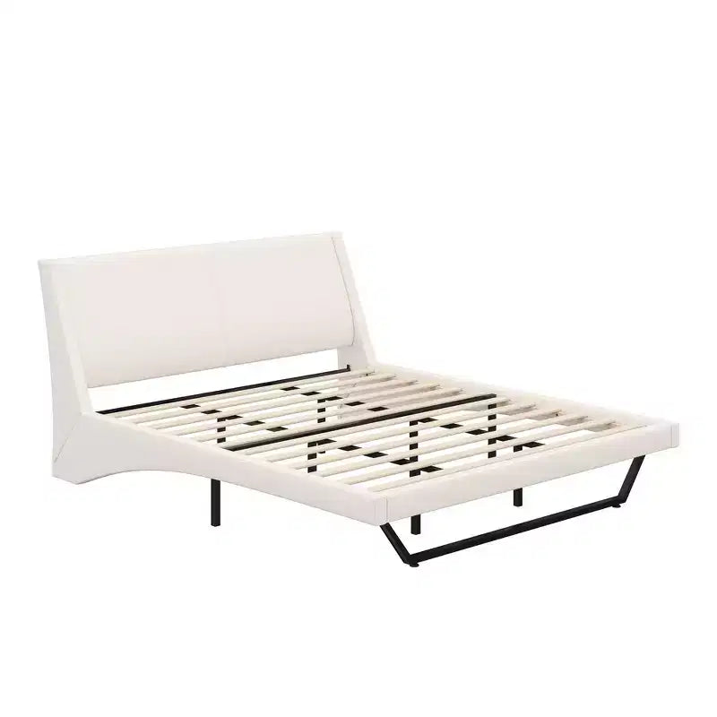 Lit plateforme moderne King Size, en cuir PU rembourré avec un design incurvé, pieds trapézoïdaux suspendus