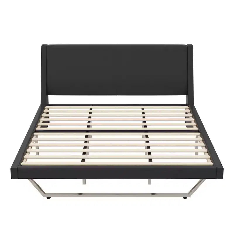 Lit plateforme moderne King Size, en cuir PU rembourré avec un design incurvé, pieds trapézoïdaux suspendus