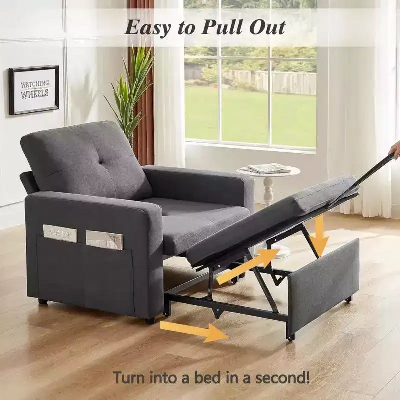Fauteuil convertible 3-en-1 extra-large de 108 cm avec canapé gigogne, dossier inclinable sur 5 niveaux et poches latérales