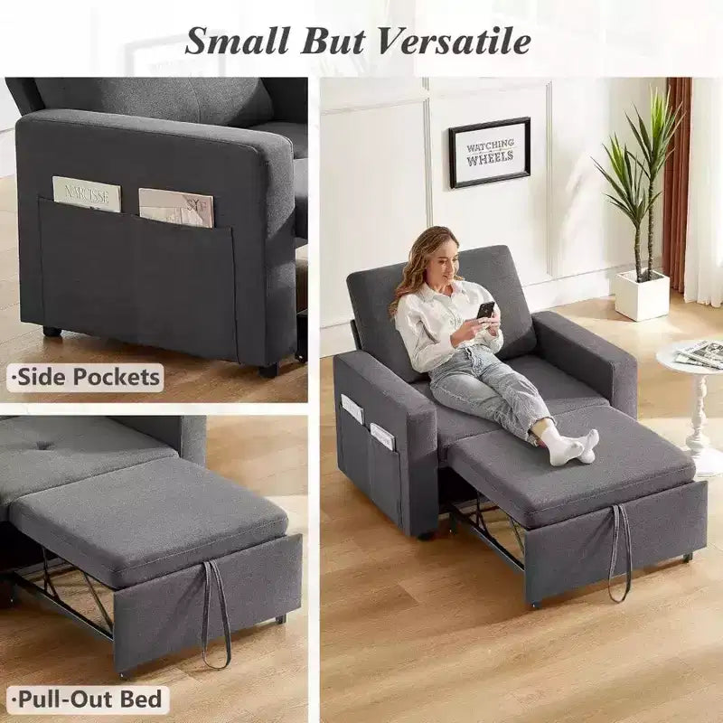 Fauteuil convertible 3-en-1 extra-large de 108 cm avec canapé gigogne, dossier inclinable sur 5 niveaux et poches latérales
