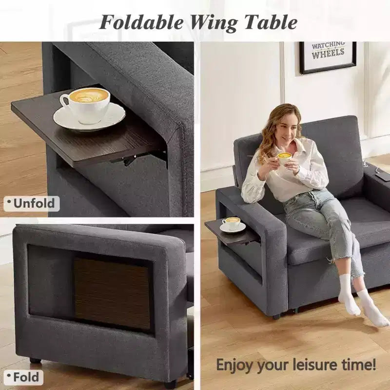 Fauteuil convertible 3-en-1 extra-large de 108 cm avec canapé gigogne, dossier inclinable sur 5 niveaux et poches latérales