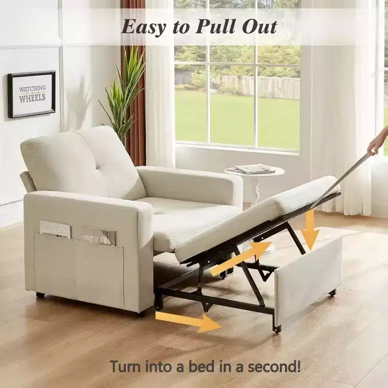 Fauteuil convertible 3-en-1 extra-large de 108 cm avec canapé gigogne, dossier inclinable sur 5 niveaux et poches latérales