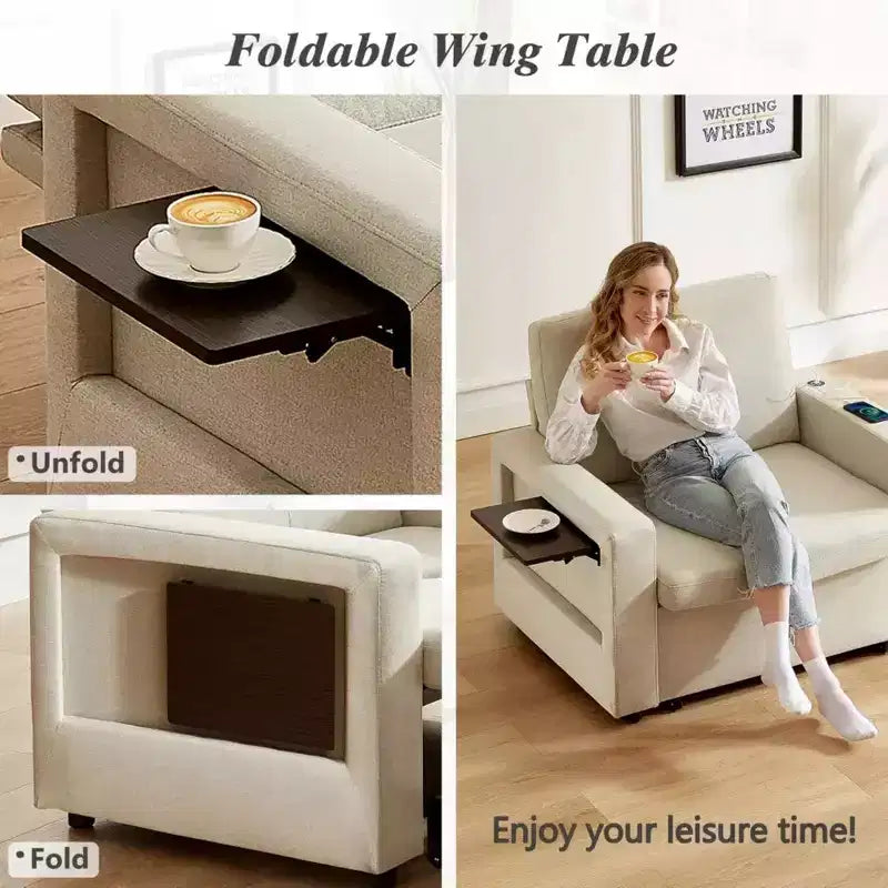 Fauteuil convertible 3-en-1 extra-large de 108 cm avec canapé gigogne, dossier inclinable sur 5 niveaux et poches latérales