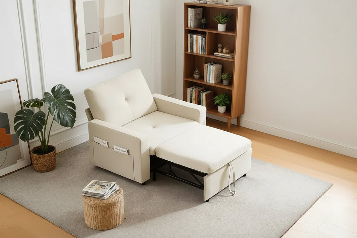 Dyonery 42.5 Extra-Wide 3-in-1 Convertible Sleeper Chair Bed  Pull-Out Sofa with 5-Level Reclining Backrest & Side Pockets for Small Spaces