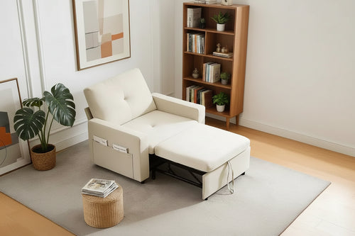 Dyonery 42.5 Extra-Wide 3-in-1 Convertible Sleeper Chair Bed  Pull-Out Sofa with 5-Level Reclining Backrest & Side Pockets for Small Spaces