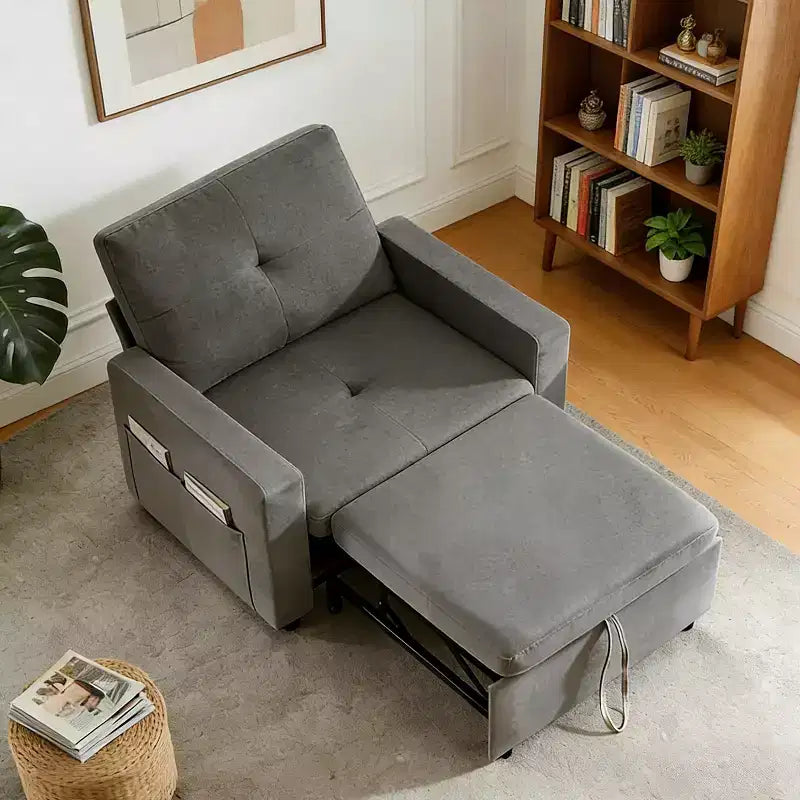 Fauteuil convertible 3-en-1 extra-large de 108 cm avec canapé gigogne, dossier inclinable sur 5 niveaux et poches latérales