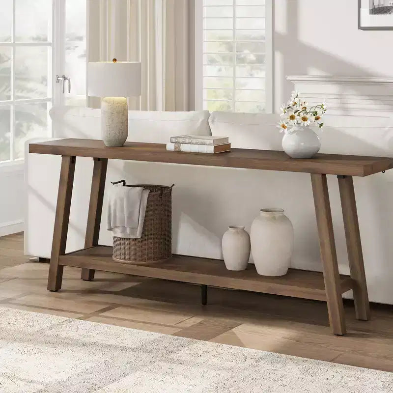 Console de 70,87 pouces avec étagère à 2 niveaux