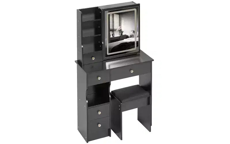 Ensemble de coiffeuse à LED avec miroir, tiroirs et tabouret pour petits espaces