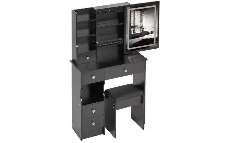 Ensemble de coiffeuse à LED avec miroir, tiroirs et tabouret pour petits espaces