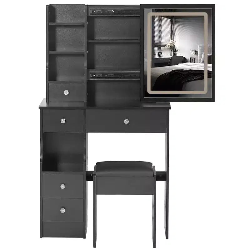 Ensemble de coiffeuse à LED avec miroir, tiroirs et tabouret pour petits espaces