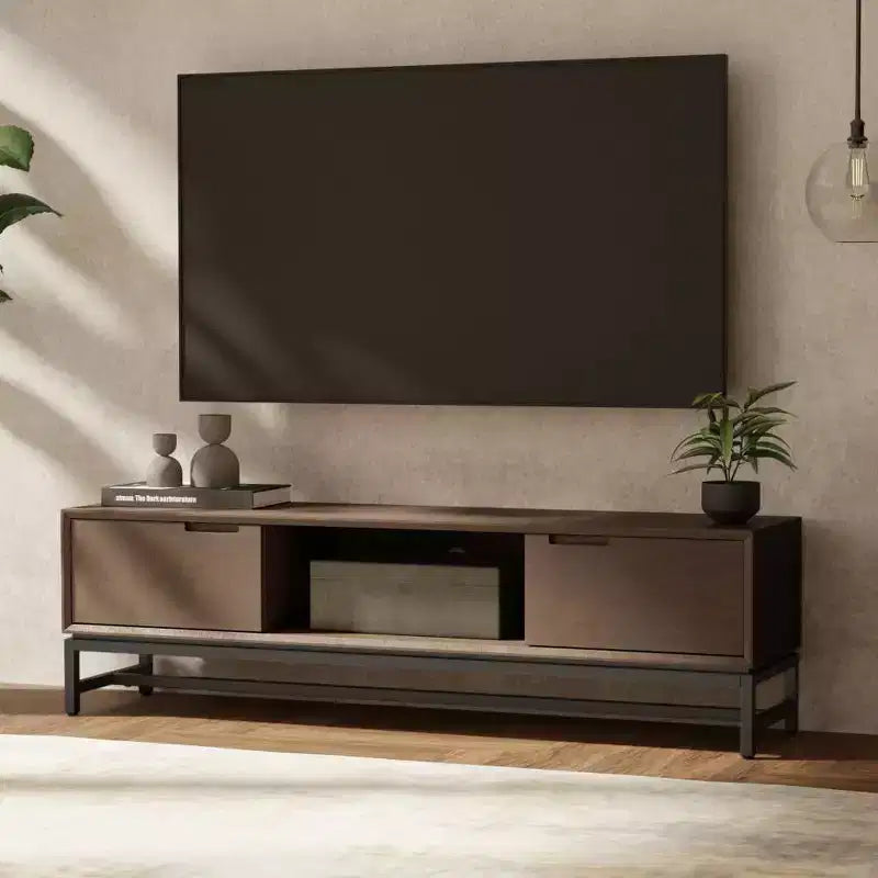 Meuble TV bas de 183 cm pour téléviseurs jusqu'à 203 cm – Noyer brun
