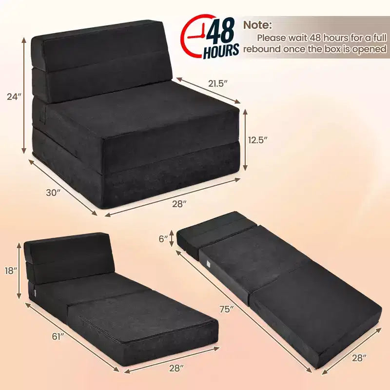 Fauteuil Lit Convertible Pliant 3-en-1 – Chaise Longue Pliante pour Dortoir et Appartement