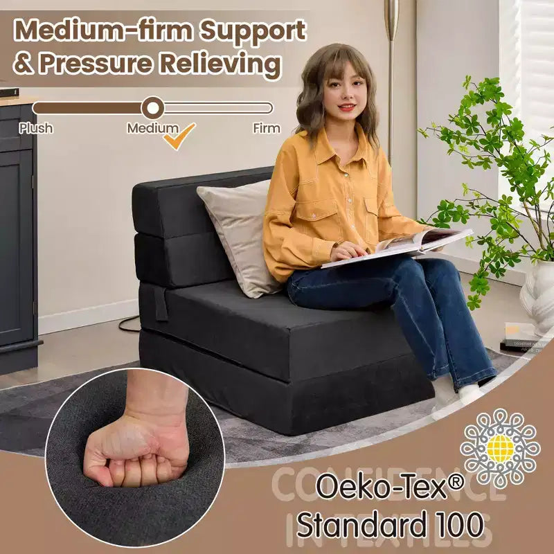 Fauteuil Lit Convertible Pliant 3-en-1 – Chaise Longue Pliante pour Dortoir et Appartement