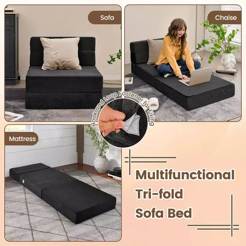 Fauteuil Lit Convertible Pliant 3-en-1 – Chaise Longue Pliante pour Dortoir et Appartement